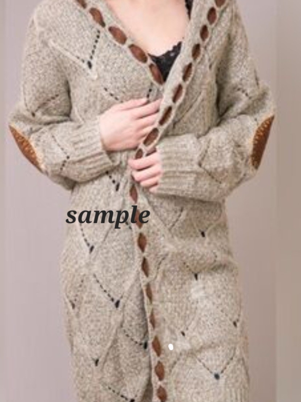 POL Grey  Knit Cardigan with Brown Suede Trim